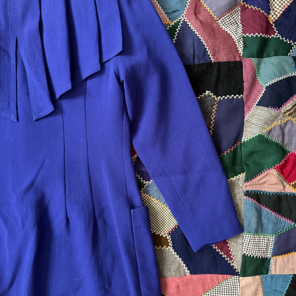Vintage Blue Double-Breasted Pleated Dress - Picture 8 of 8